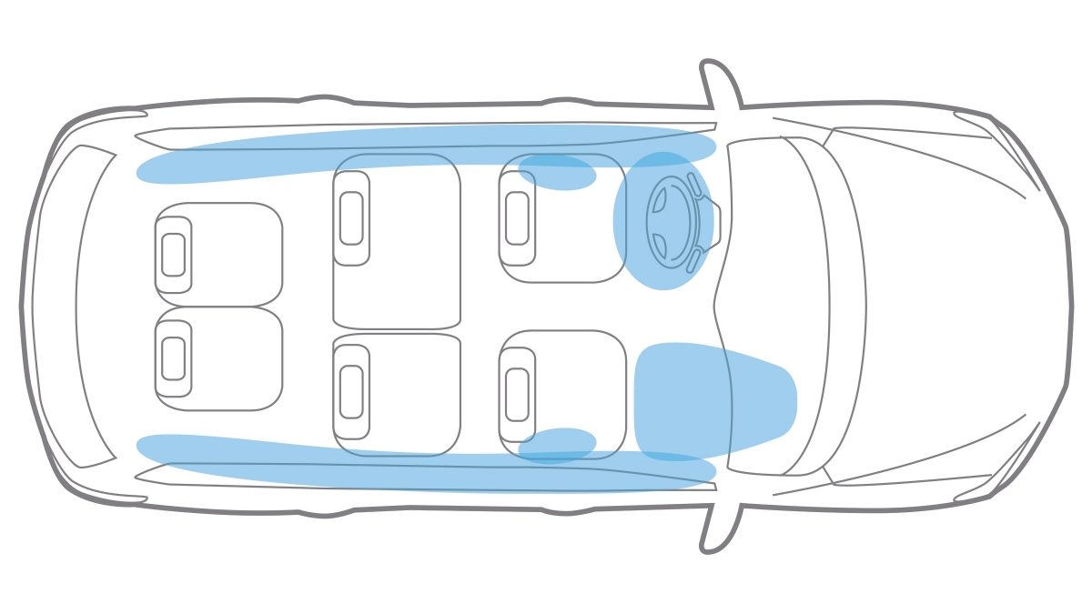رسم توضيحي لنظام للوسائد الهوائية المتطورة في سيارة نيسان باثفايندر