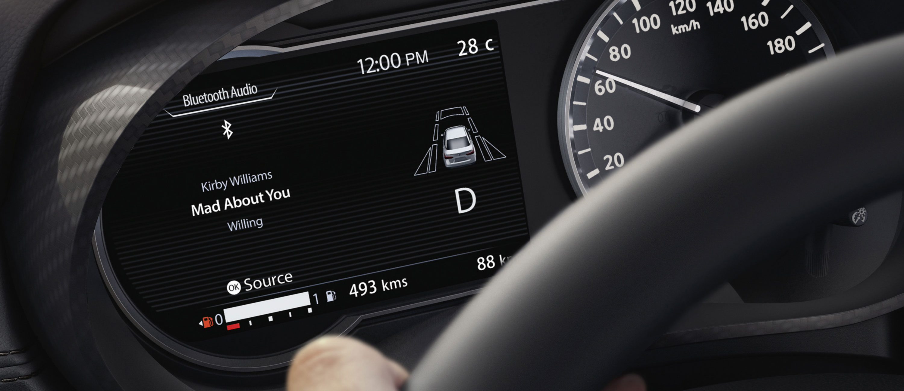 Nissan SUNNY Advanced Drive Assist Display showing music screen & BLUETOOTH® AUDIO