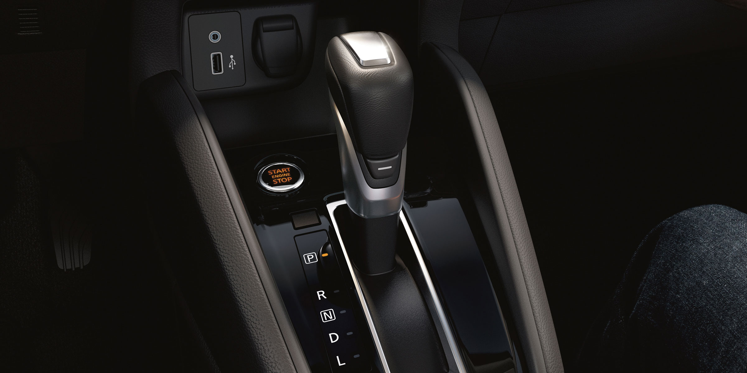 Nissan SUNNY interior showing shifter for CVT transmission