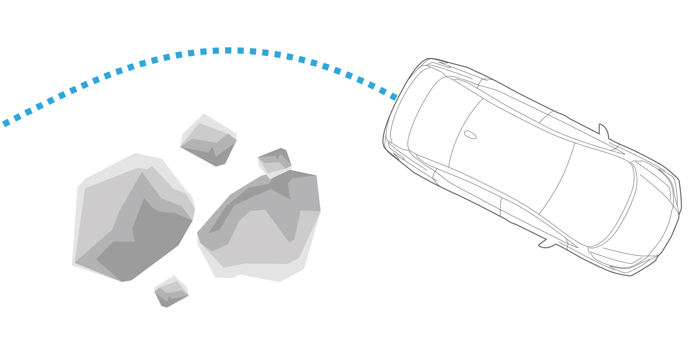 Nissan SUNNY ANTI-LOCK BRAKING SYSTEM illustration of vehicle steering around large rocks in the road