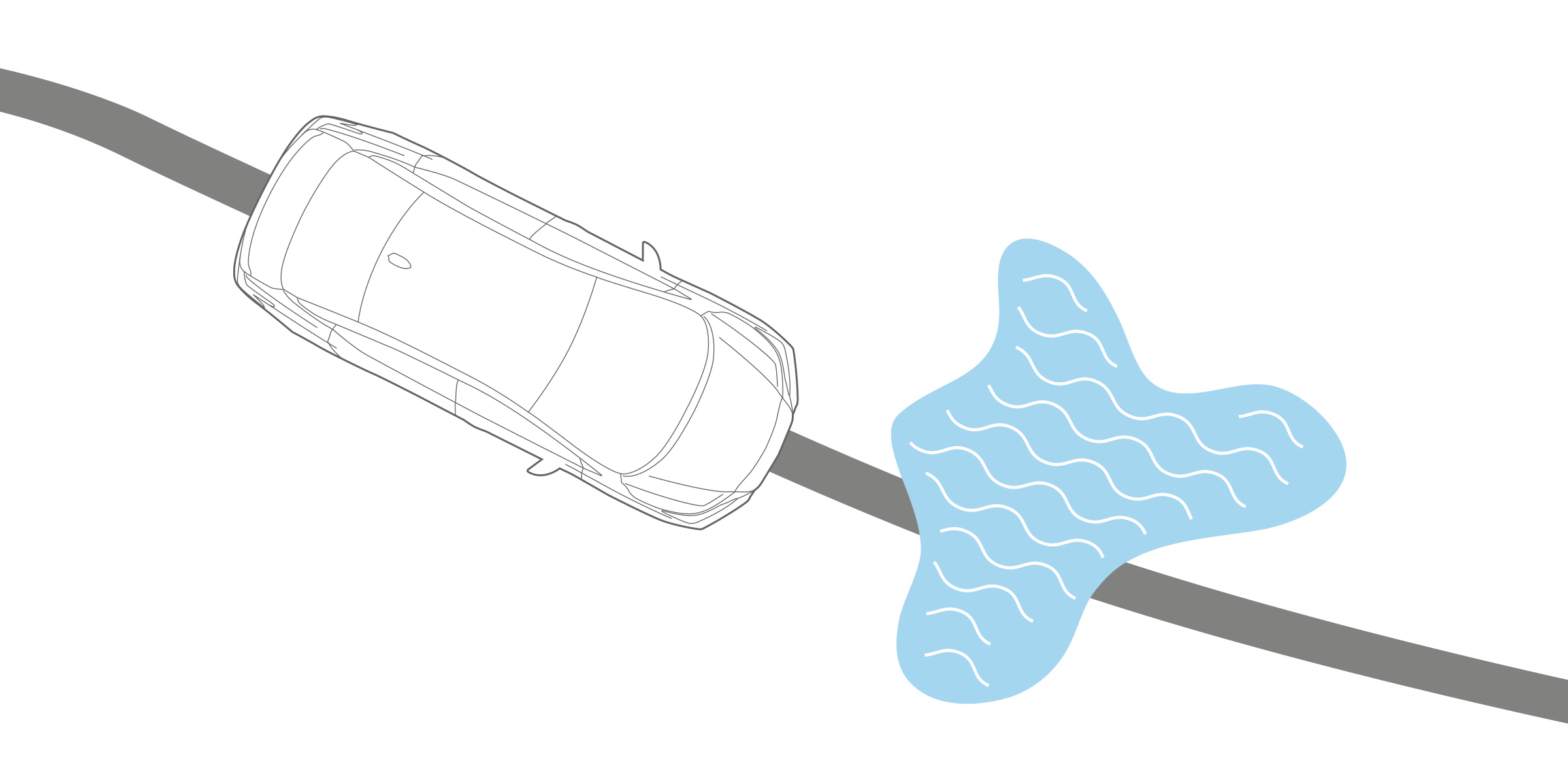Nissan SUNNY Traction Control System illustration of vehicle approaching wet spot in road